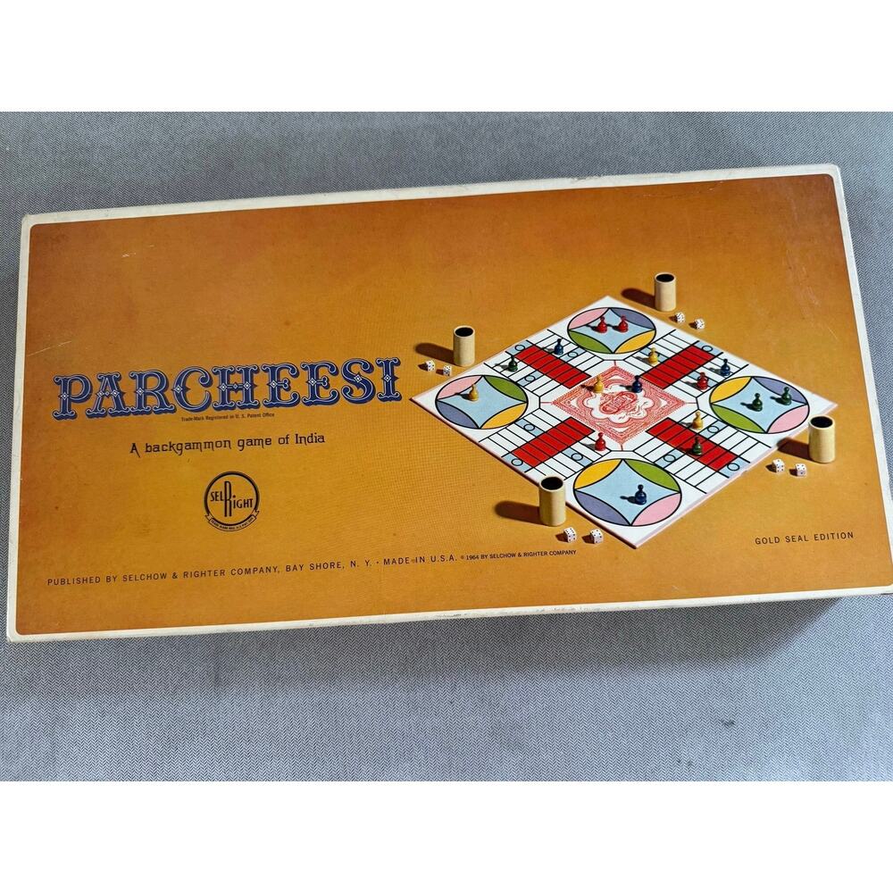 Vintage Parcheesi Gold Seal Edition Selchow & Righter Board Game Complete